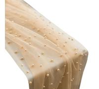 Boho Pearl Tablecloth, Soft Cuttable Tulle, Pearl Sheer Tables Runners, Holiday Wedding Tables Runner with Pearls, Pearls Table Runner with Style, Table Runners for Centerpiece, 30x118 Inches