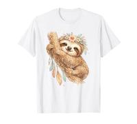 Boho Perezoso Corona Floral Atrapasueños Arte Acuarela Camiseta