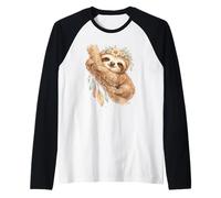 Boho Perezoso Corona Floral Atrapasueños Arte Acuarela Camiseta Manga Raglan
