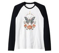 Boho Polilla Mariposa Floral Celestial Fases Lunares Naturaleza Camiseta Manga Raglan