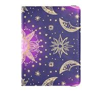 Boho Purple Mystery Moon - Funda de piel para pasaporte y tarjeta de vacunación para viajes, organizador de documentos de viaje, funda protectora para pasaporte, documentos de viaje, cartera ligera
