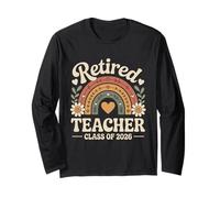 Boho Rainbow Retired Teacher Class of 2026 Funny Retirement Manga Larga