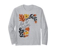 Boho Retro Floral He Is Risen Pascua Jesús Manga Larga