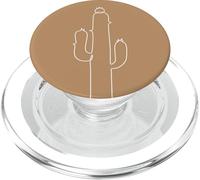 Boho Sand Brown Cactus Flower Line Art PopSockets PopGrip para MagSafe