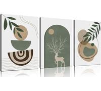 Boho Sun Canvas Wall Art Set of 3, Abstract Minimalist Geometric & Botanical Plants Pictures Prints Decoración de sala de estar(50x70cm x 3/Sin marco)