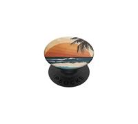 Boho Sun Sunset Tropical Palm Tree On The Beach Waves Sand PopSockets PopGrip Adhesivo