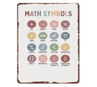 Boho Themed Math Symbols Metal Sign Retro Knowledge Wall-Art for Teacher Desk Home School Study (8 X 12 in)