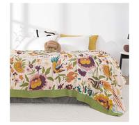 Boho Throw Blanket, 100% Organic Cotton Soft Sofa Bed Throw-Floral Farmhouse Decor Blanket, Bird Pattern Print Reversible Bohemian Throw for Bed Chair Quilt and Gift