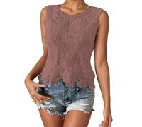 Boho Top Mujer Encaje Mujer Verano Tank Top Crochet Encaje Camisas sin Mangas Flores Elegante Camisola Guipur Bordado Blusa Playa Vacaciones Traje Casual Hollow Out Cami Tops, O rosa., S