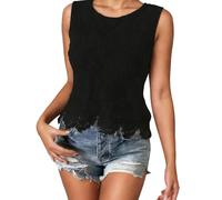 Boho Top Mujer Encaje Mujer Verano Tank Top Crochet Encaje Camisas sin Mangas Flores Elegante Camisola Guipur Bordado Blusa Playa Vacaciones Traje Casual Hollow Out Cami Tops, O negro., S