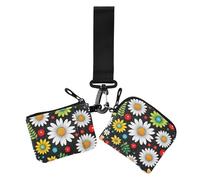 Boho Trendy Daisy Floral White Black - Tarjeteros para mujer, soporte delgado desmontable para tarjetas, organizador de dinero con bolsillo con cremallera para el trabajo, viajes, 2 paquetes, Boho