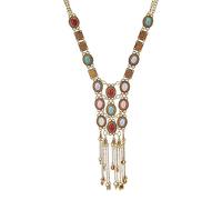 Boho Turquoise African Bib Necklace Collar Vintage Tribal Tassel Statement Y Shaped Necklace Bohemian Geometric Gypsy Jewelry for Women-gold