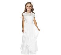 Boho Vestido largo de encaje para niños Vestido de gasa con cinturón y mangas cortas de mariposaelegante una línea Vestidos de comunión Dama de honor Vestidos de niña de flores para niñas de 2 a 12
