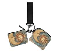 Boho Vintage Moon and Sun - Tarjeteros para mujer, gran capacidad, con cremallera, bolsillo con cremallera, para trabajo, viajes, 2 paquetes, Boho Vintage luna y sol, 1 size, Arte impreso