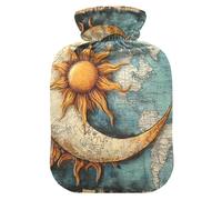 Boho Vintage Moon Sun - Botella de agua caliente con funda suave, bolsa térmica de 1 litro para calambres menstruales