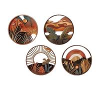 Boho Wall Decors - Round Wall Art | Muros botánicos Arte | 4 piezas de escultura de madera para el hogar | Decoración de las paredes de la casa de campo para la entrada Dormo de comedor de la universi