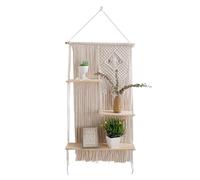 Boho Wall Hanging - estante flotante de madera | Estantes de baño de madera | Estantes flotantes de cuerda | Macrame colgantes estantes boho decoración de pared | Hangings de pared de MacRame para pla