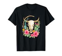 Boho Western Bull Skull Floral Cactus Watercolor Camiseta