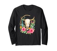 Boho Western Bull Skull Floral Cactus Watercolor Manga Larga