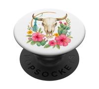 Boho Western Bull Skull Floral Cactus Watercolor PopSockets PopGrip Adhesivo