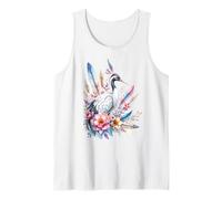 Boho White Crane Bird Pluma Floral Naturaleza Arte Camiseta sin Mangas
