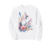 Boho White Crane Bird Pluma Floral Naturaleza Arte Sudadera