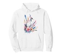 Boho White Crane Bird Pluma Floral Naturaleza Arte Sudadera con Capucha