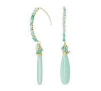 Boho Wire Wrap Racimo Abalorios Acento Gancho De Pescado Lineal Alargado Suave Menta Verde Claro Amazonita Lágrima Larga Piedra Preciosa Pendientescolgantes Para Mujeres 18K Amarillo Chapado En Oro