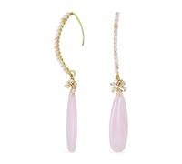 Boho Wire Wrap Racimo Abalorios Acento Lineal Alargada Fish Hook Suave Y Ligero Rosa Melocotón Rosa Cuarzo Largo Lágrima Piedra Preciosa Araña Colgante Pendientes18K Amarillo Chapado En Oro