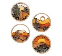 Boho Wood Wall Decor | Bohemian Wall Art | Frames Rustic Aesthetic Wooden Geometric 7.87Inch Ornament for Gallery Bookshelf Patio Apartment Porch Windowsill Hallway Balcony Entryway Fireplace