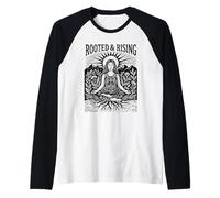 Boho Yoga Meditación Mujer Espiritual Arraigada y Naciente Naturaleza Camiseta Manga Raglan