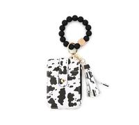 Bohomian Styles - Llavero con cuentas y borlas, llavero con tarjetero para mujer, monedero, pulsera, monedero, monedero, monedero, funda segura para tarjetas, Vaca grande