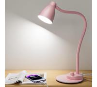 BOHON Bonita lámpara de escritorio con puerto de carga USB, lámpara rosa de 3 modos de color, lámpara de lectura LED regulable, cuello de cisne flexible, atenuación automática, luz de mesa para el