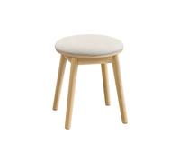 SONGMICS HOME BOHOVEN Colección - Taburete de Tocador, Taburete Tapizado con Patas de Madera Maciza, Reposapiés Redondo, Almohadillas Pies, Estilo Bohemio, para Dormitorio, Blanco Crema y Beige Roble