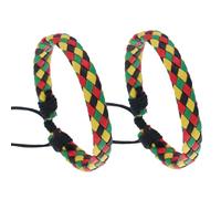 Bohue 2 pulseras Bob Marley Rasta - Jamaica cuerda y cuero ajustable cordón trenzado pulsera para hombres y mujeres joyería regalos