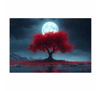 BOHUO Árbol De La Vida Cuadro Decorativo para Sala XXL Lienzo Luna minimalista decoración moderna para salón dormitorio - cuadros paisajísticos naturales（Rojo 57-30x40cm Sin marco
