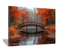 BOHUO Arte mural de lienzo del puente de otoño - Grabados de lago y arce, pintura de paisajes otoñales, gran pared para salón en el despacho en casa-50x70cm Enmarcado