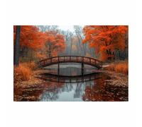 BOHUO Arte mural de lienzo del puente de otoño - Grabados de lago y arce, pintura de paisajes otoñales, gran pared para salón en el despacho en casa-20x30cm Sin marco