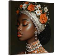 BOHUO Impresión sobre lienzo Retrato con corona floral naranja y blanca, Joyería de perlas decoración mural hogar moderno(Bronce 141)-60x60cm Enmarcado