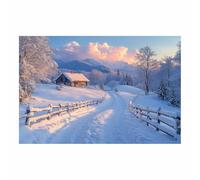 BOHUO Lienzo de cabaña invernal nevada, Arte de pared de casa de troncos rústica, Lienzo de paisaje de granja, Estampa de bosque montañoso(B)-30x40cm Sin marco