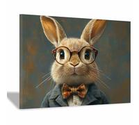 BOHUO Lienzo vintage con diseño de conejo floral para pared Divertido y abstracto Cuadro Impresión Artística Imagen Decoracion de Pared Cocina（Brown 42-70x100cm Enmarcado