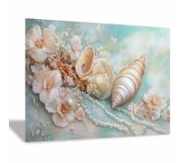 BOHUO Lienzos de Playa Cielo Azul del Mar de Impresión Flores Moderno Cuadros Pared Imágenes Wall Art Prints Decor Canvas Grande XXL（Rosa 91-80x110cm Enmarcado