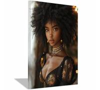 BOHUO Mujer Africana Mujeres negras africanas Cuadros Salon Lienzo Sexy y elegante Moderno Cuadros Pared Imágenes Wall Art Prints Decor Canvas Grande XXL（Blue 64-60x90cm Enmarcado