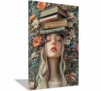 BOHUO Mujer negra Cuadros Decoración Salon Modernos Lienzo Flores Cuadros Pequeños Decoracion Pared Flor Azul Ilustración, Wall Art Comedor Pasillo（Blanco 12-20x30cm Enmarcado