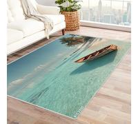 BOHUO Rug Grande Alfombra Sala Moderno 3D Vintage Playa Océano Árbol del Cielo Interior Alfombra de área Antideslizante, Lavables Tapetes para Dormitorio, Home Carpet（Azul 8-180x240cm