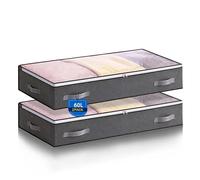 Boic 2 Piezas Cajas Almacenaje Ropa, 60L Plegable Bolsas Almacenaje Ropa Debajo De La Cama, Cajas Organizadoras Con Ventanas Y Asas, Caja Almacenaje Organizador Armario Para Toallas, Mantas