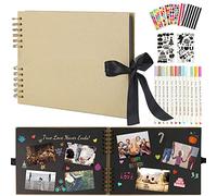 Boic Album de Fotos para Pegar y Escribir Scrapbook, Retro DIY Scrapbooking 80 Páginas Negras, con 12 Rotuladores, Original Regalos de Boda Aniversario Bebé Cumpleanos Familiares (Amarillo)