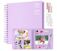 Boic Álbum de Fotos Scrapbook 24x24cm, DIY Espiral Álbum de Recortes para Pegar y Escribir 80 Páginas, Regalos de Boda Aniversario Bebé Cumpleanos Familiares (Morado)