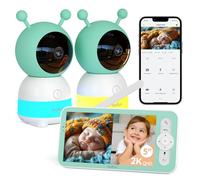 BOIFUN 2K Vigilabebes con 2 Camaras con App Movil, 5" Pantalla Dividida, Rotación 360°, Luz Nocturna Colorida, Monitoreo de Movimiento y Seguimiento Automático, Alarma de Área Personalizada, Zoom 4X