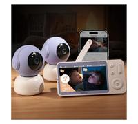 BOIFUN Monitor de vídeo y audio 2K con 2 cámaras, pantalla de 5 pulgadas IPS, control por aplicación móvil y pantalla, visión nocturna, audio bidireccional, detección inteligente, conexión estable